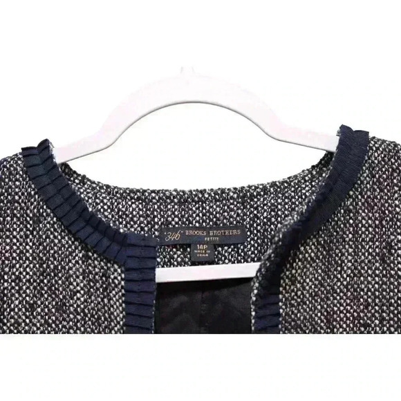 346 Brooks Brothers Blazer Jacket Size 14 Petite Navy Tweed Wool Blend Preppy - Picture 5 of 13